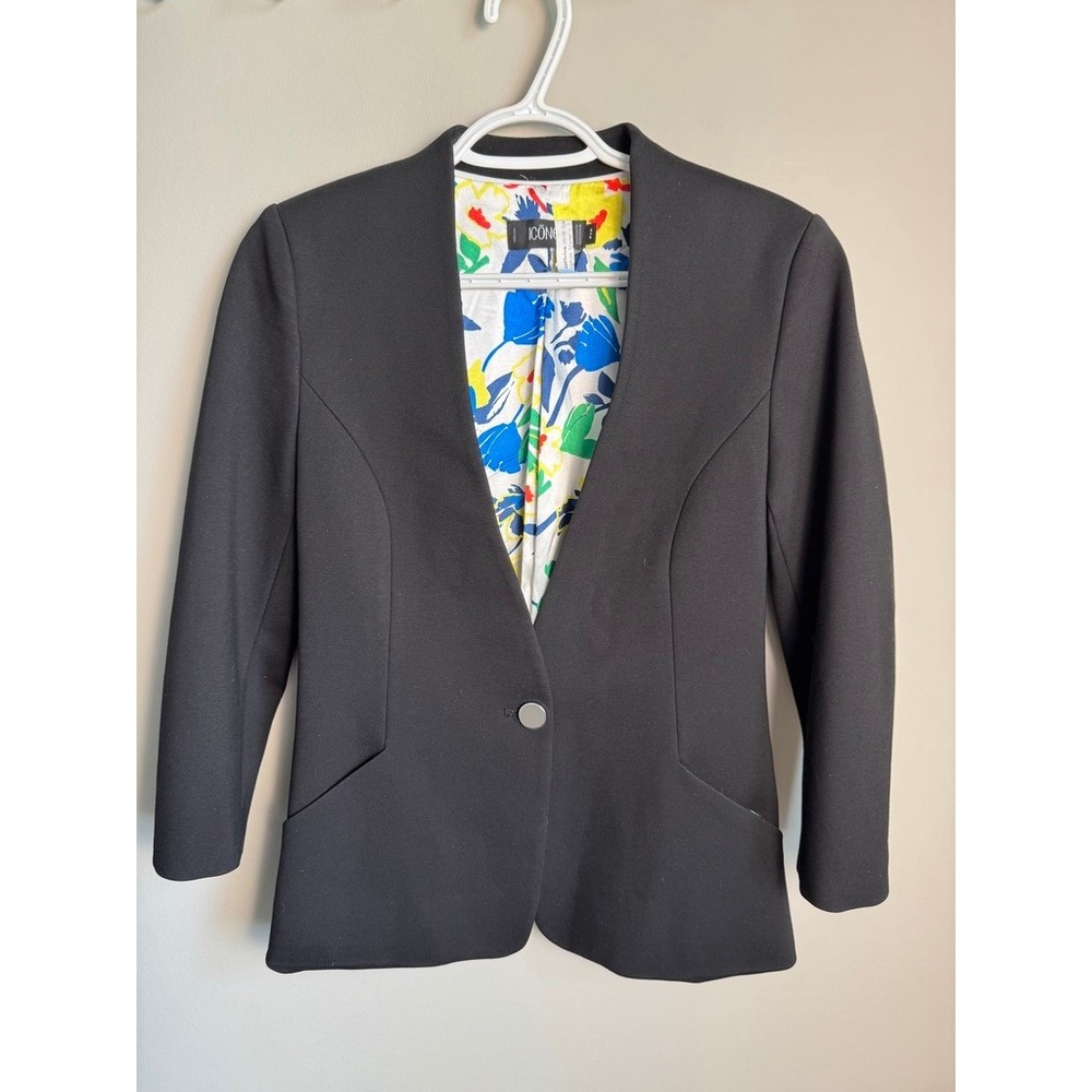 ICONE Ladies Blazer Women S Black Floral Lining Professional Workwear Career